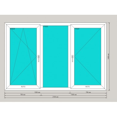 Окно ПВХ 3х камерное 2100х1400 2х створчатое